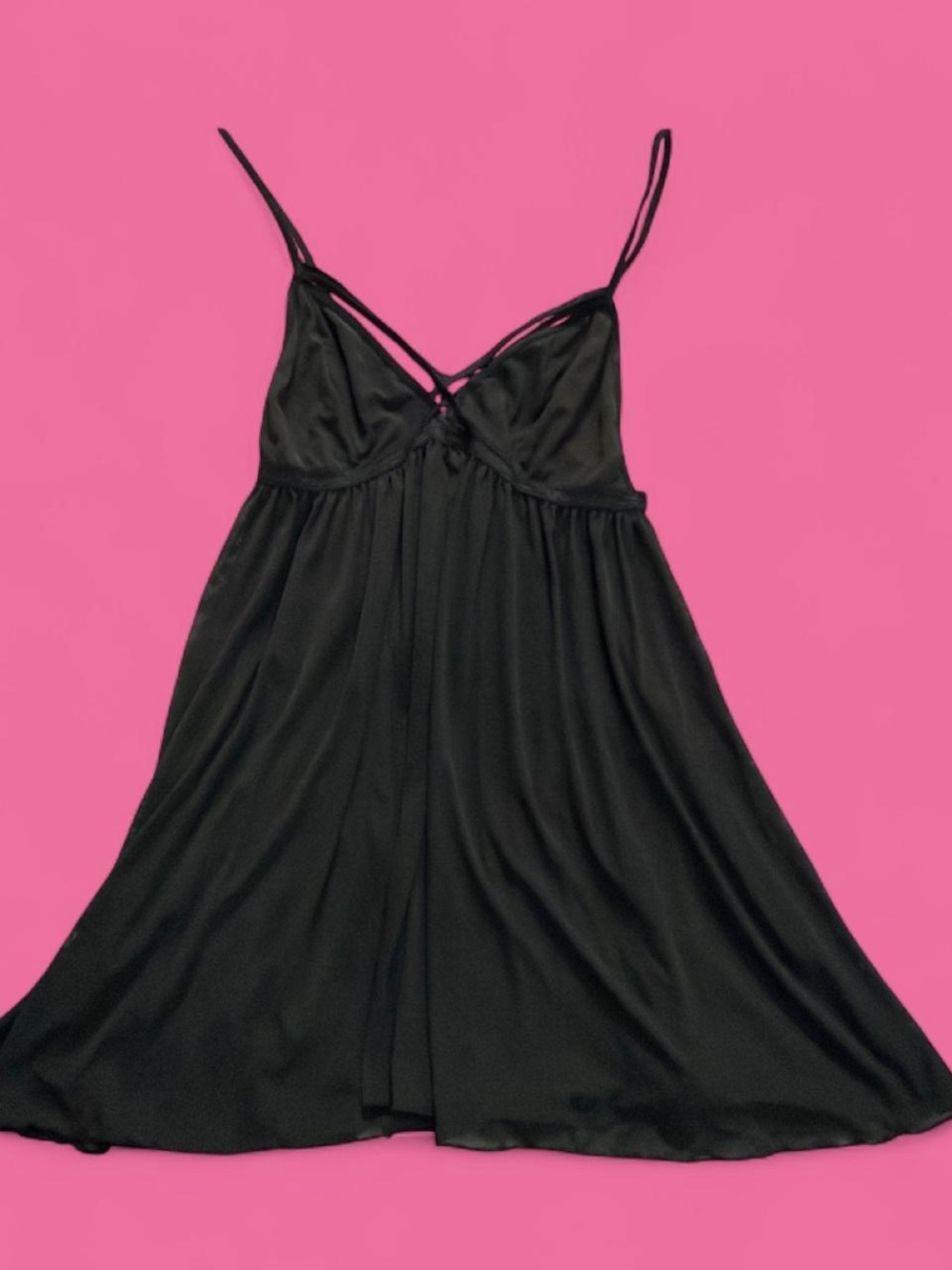 Betsey Johnson Black Satin Chemise with Strappy V-Neck